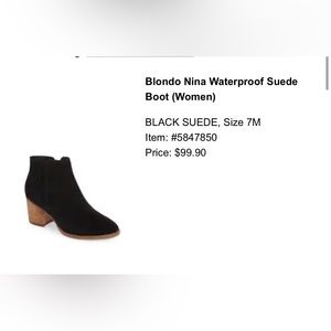 Blondo Women's Nina Boot Size 7 Waterproof Block Heel Black Suede Whipstitch